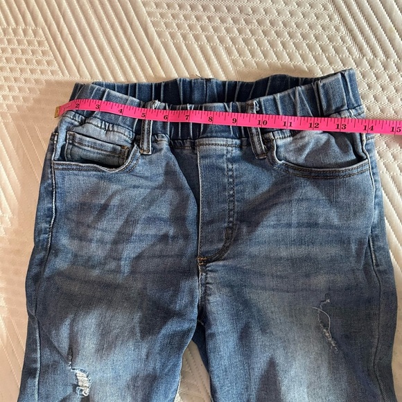 Elastic Waist Women's Blue Distressed Skinny Jeans - Picture 2 of 4